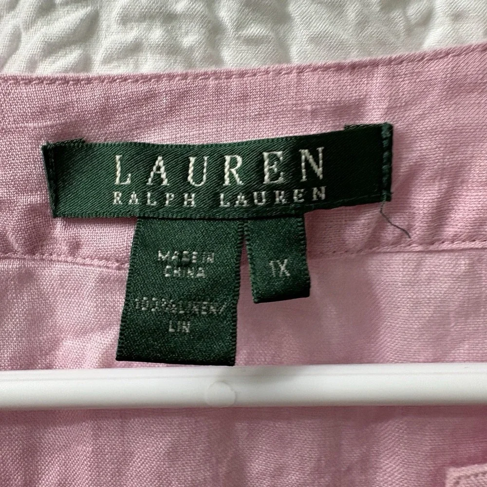 Lauren Ralph Lauren Women's Pink 100% Linen Quiet Luxury 1X Top Blouse - Picture 4 of 6